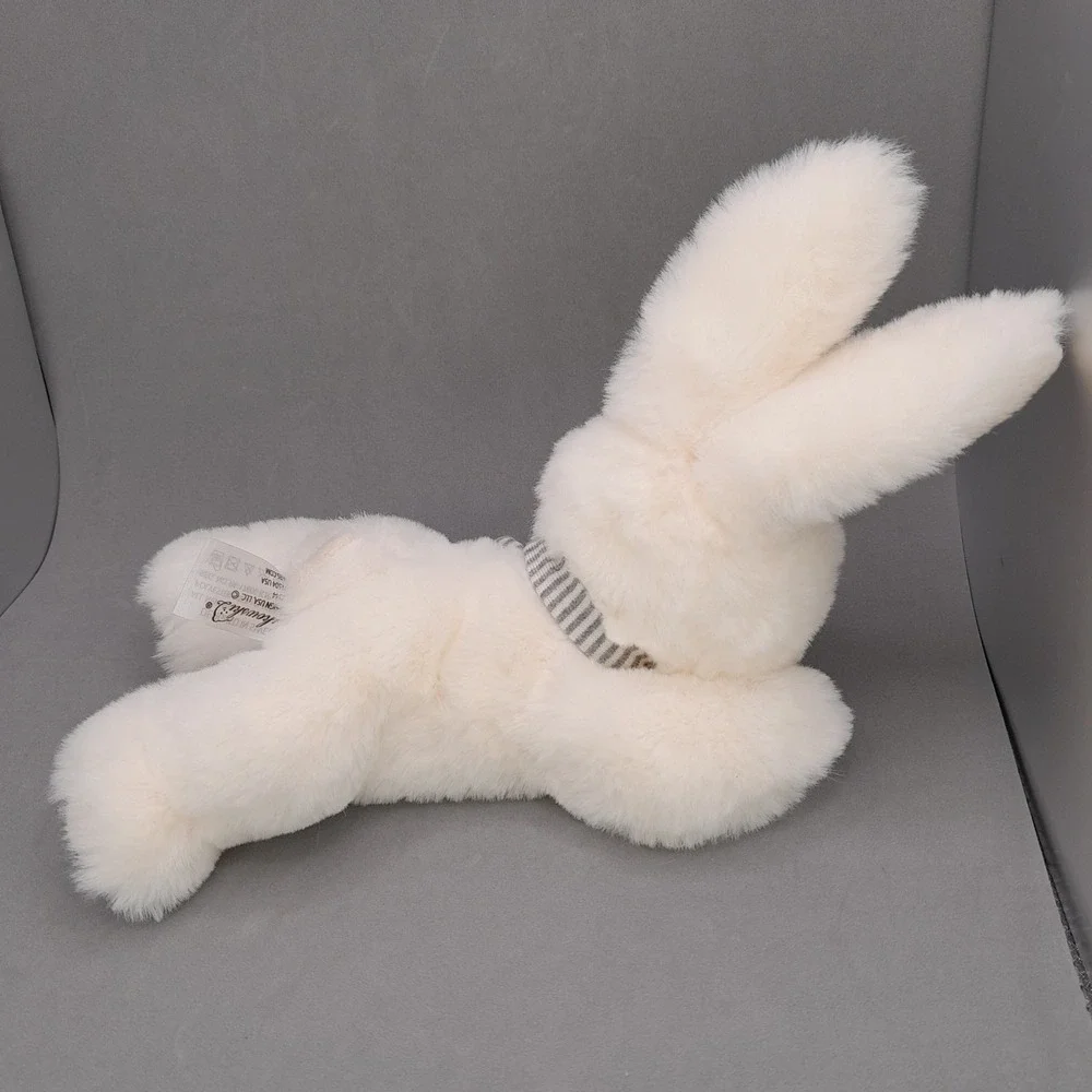 Bukowski Design Sweden White Plush Bunny Rabbit Striped Scarf Stuffed Animal 7in